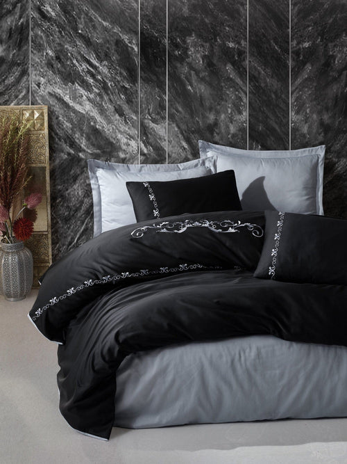 Asir Biancheria Da Letto Di Cotone Raso Gloria Nero, 200 x 220 cm