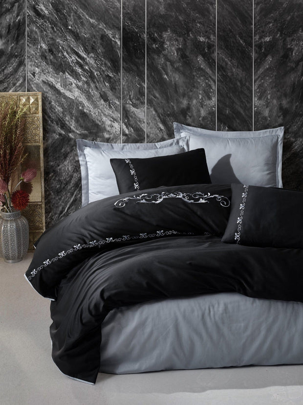 Asir Biancheria Da Letto Di Cotone Raso Gloria Nero, 200 x 220 cm