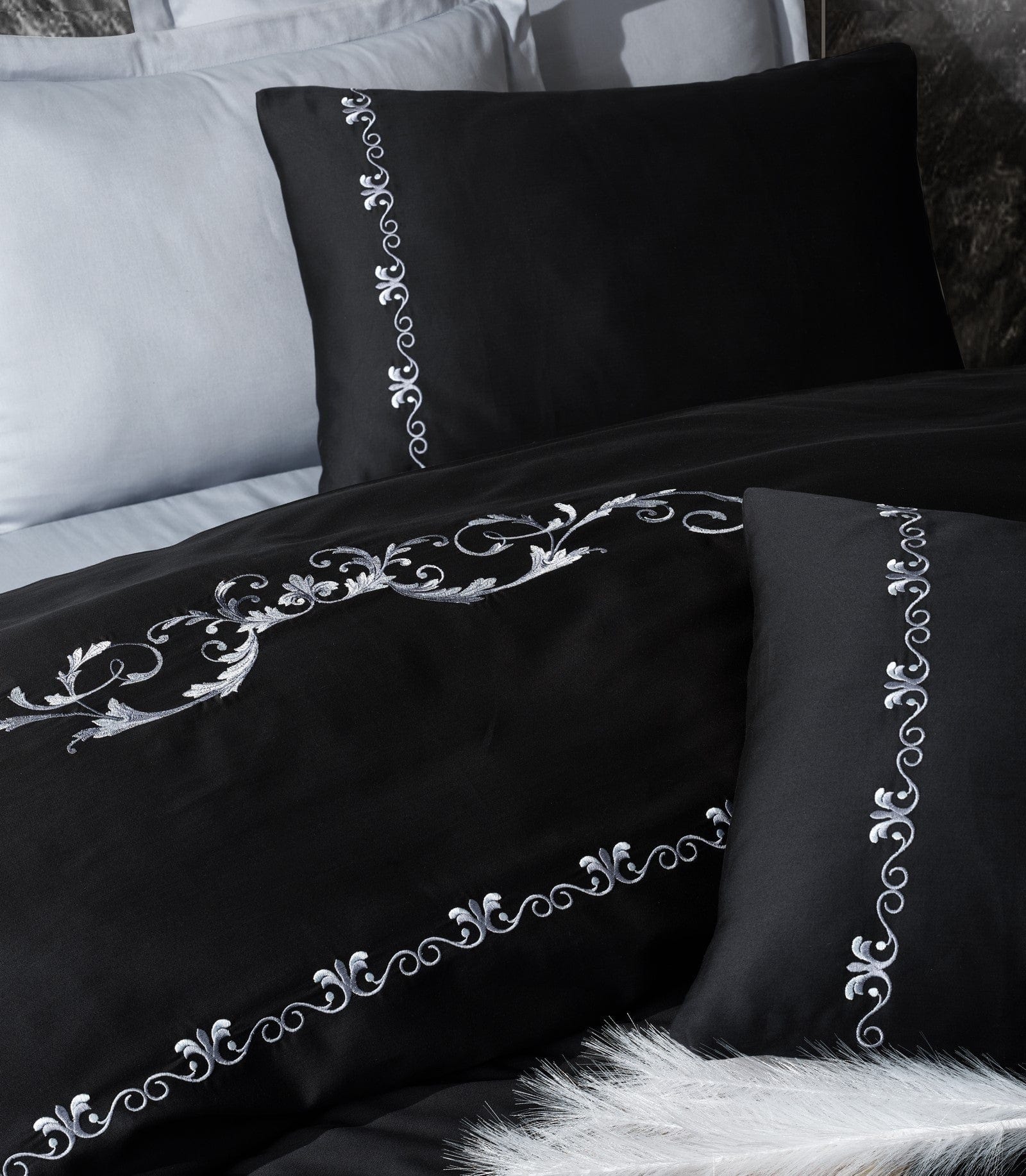 Asir Biancheria Da Letto Di Cotone Raso Gloria Nero, 200 x 220 cm