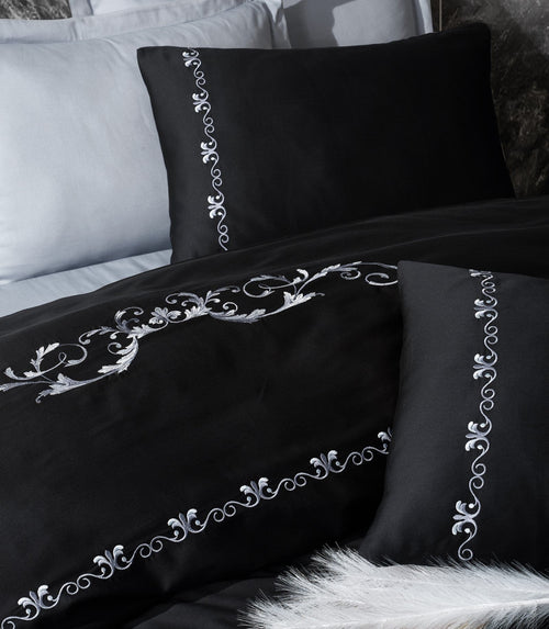 Asir Biancheria Da Letto Di Cotone Raso Gloria Nero, 200 x 220 cm