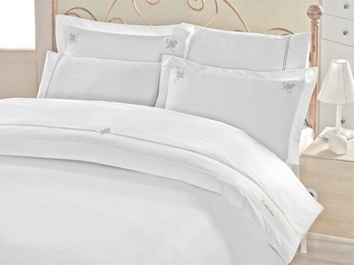 Biancheria Da Letto Di Cotone Raso Guher Bianco, 200 x 220 cm