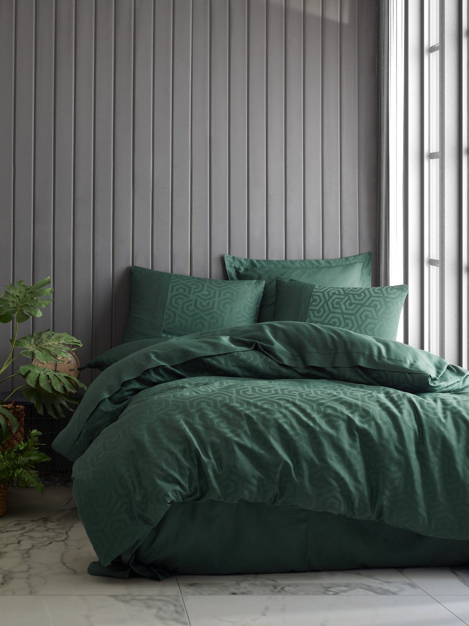 Asir Biancheria Da Letto Di Cotone Raso Hexa Verde, 200 x 220 cm