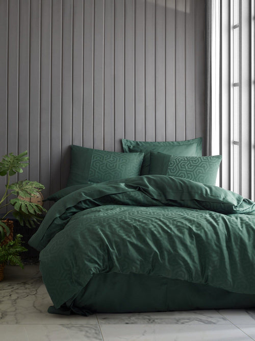 Asir Biancheria Da Letto Di Cotone Raso Hexa Verde, 200 x 220 cm