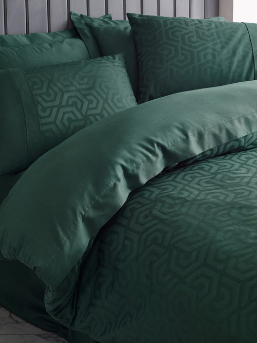 Asir Biancheria Da Letto Di Cotone Raso Hexa Verde, 200 x 220 cm