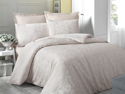 Asir Biancheria Da Letto Di Cotone Raso Jacquard Crema, 200 x 220 cm