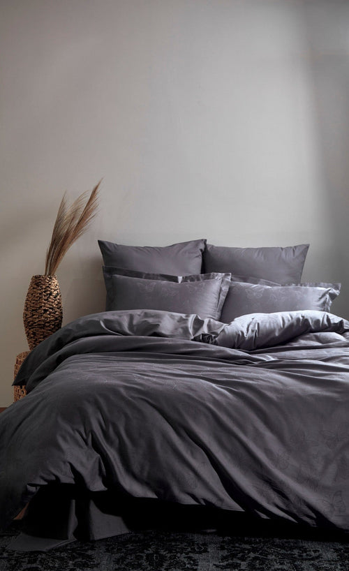 Biancheria Da Letto Di Cotone Raso Kelebek Grigio, 200 x 220 cm