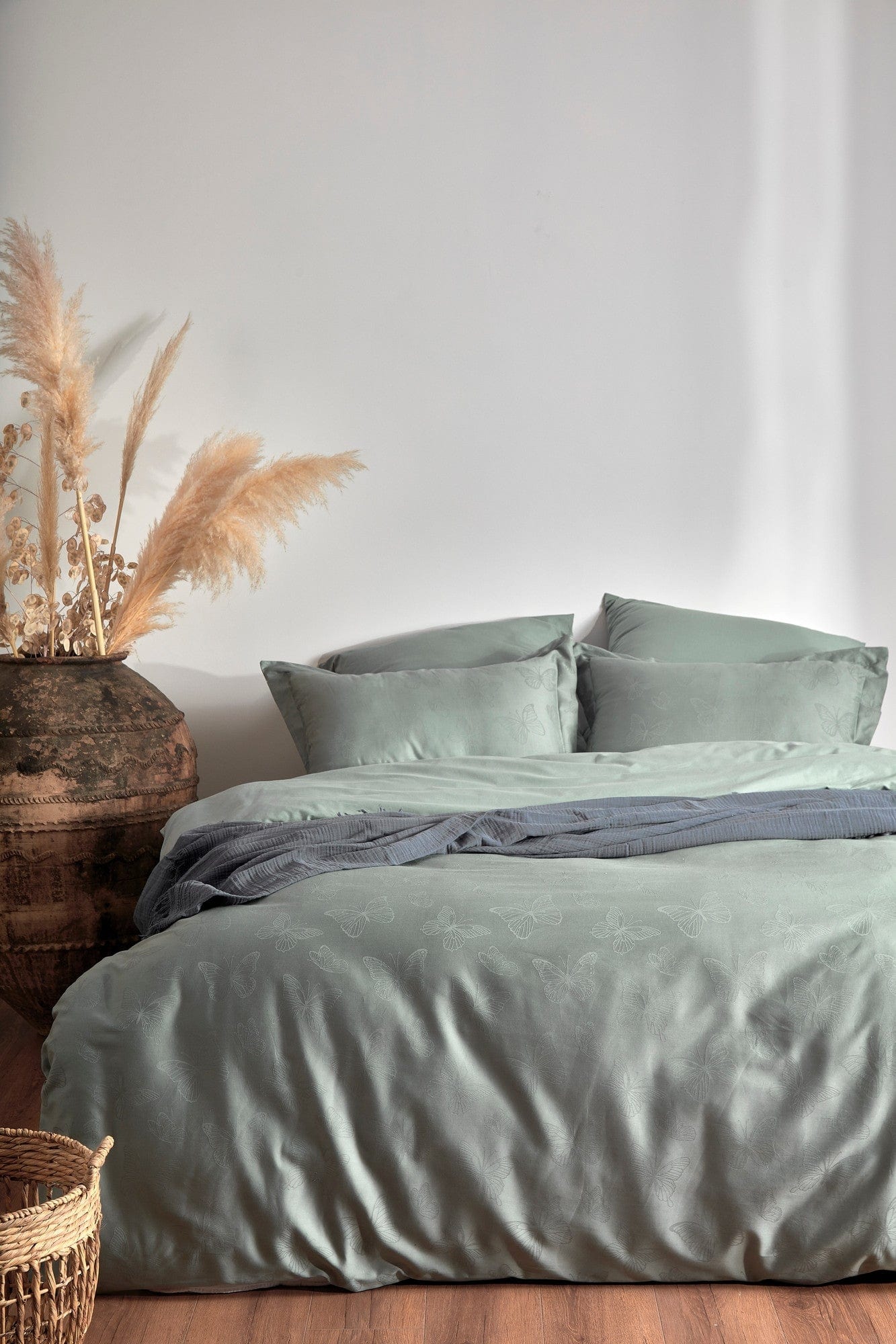 Asir Biancheria Da Letto Di Cotone Raso Kelebek Verde, 200 x 220 cm