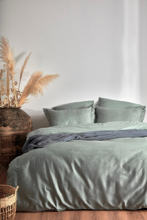 Asir Biancheria Da Letto Di Cotone Raso Kelebek Verde, 200 x 220 cm