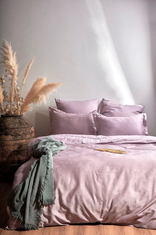 Asir Biancheria Da Letto Di Cotone Raso Kelebek Violetto, 200 x 220 cm