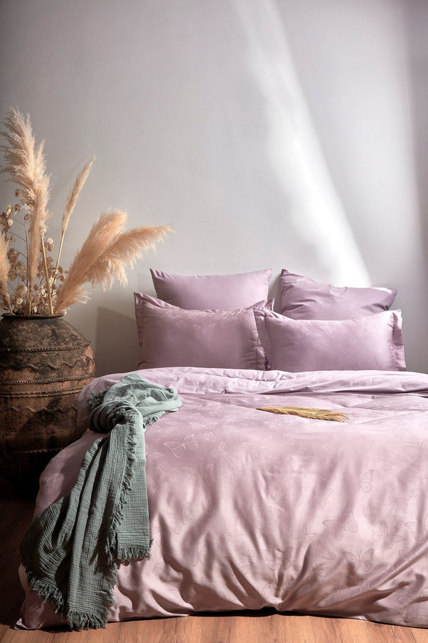 Asir Biancheria Da Letto Di Cotone Raso Kelebek Violetto, 200 x 220 cm