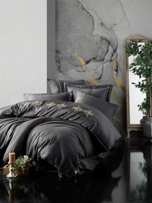 Biancheria Da Letto Di Cotone Raso King Antracite, 200 x 220 cm