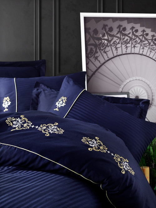 Biancheria Da Letto Di Cotone Raso King Blu, 200 x 220 cm