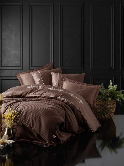 Biancheria Da Letto Di Cotone Raso King Marrone, 200 x 220 cm