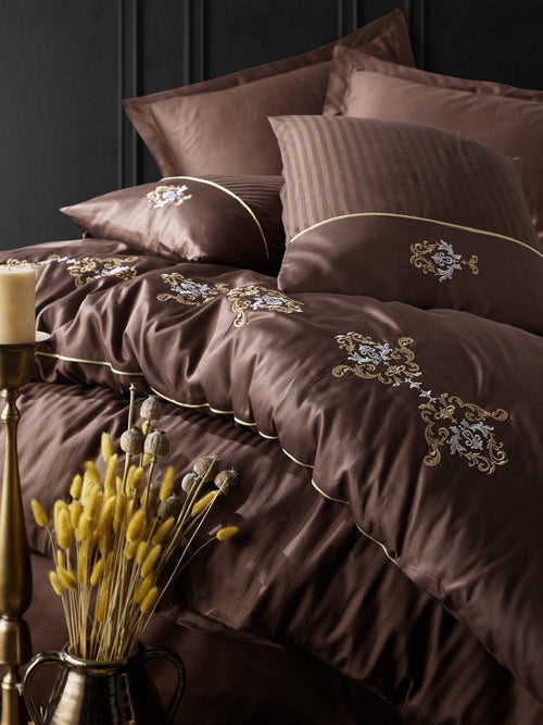 Biancheria Da Letto Di Cotone Raso King Marrone, 200 x 220 cm (1)