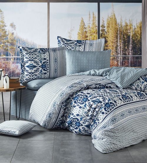 Asir Biancheria Da Letto Di Cotone Raso Kirlow Blu, 200 x 220 cm