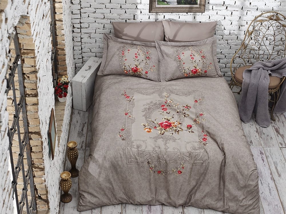 Asir Biancheria Da Letto Di Cotone Raso Lilyanna Marrone, 160 x 220 cm