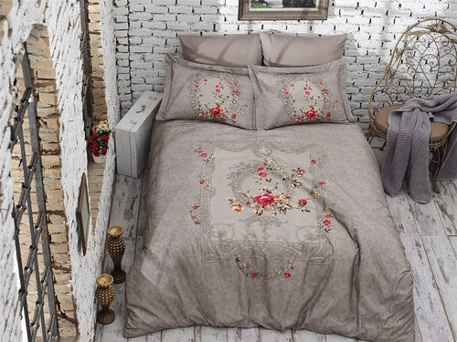 Asir Biancheria Da Letto Di Cotone Raso Lilyanna Marrone, 200 x 220 cm