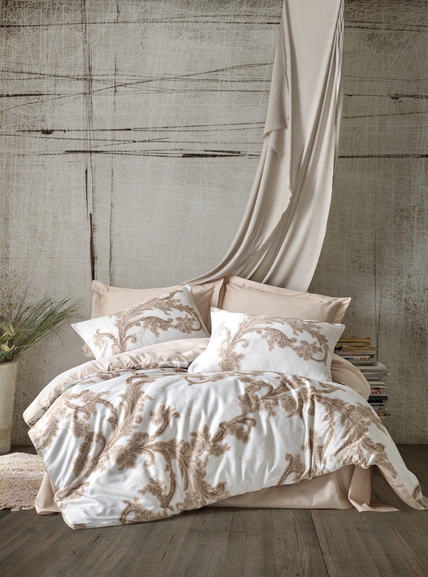 Biancheria Da Letto Di Cotone Raso Loren Beige, 200 x 220 cm