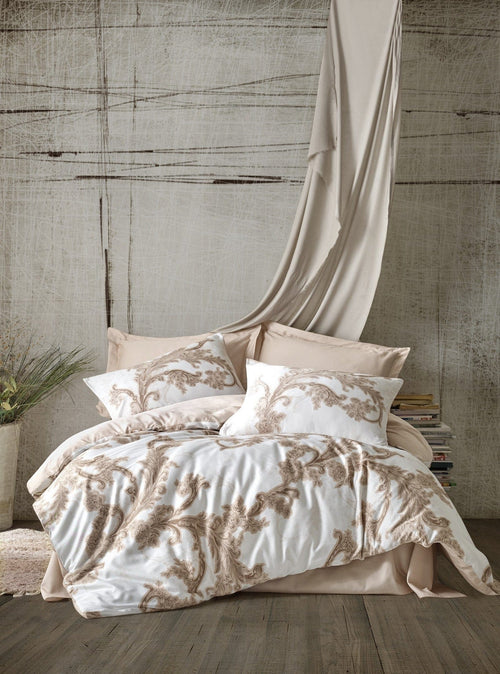 Biancheria Da Letto Di Cotone Raso Loren Beige, 200 x 220 cm