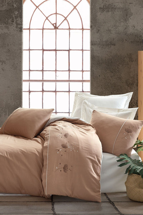 Biancheria Da Letto Di Cotone Raso Lotus Beige, 200 x 220 cm