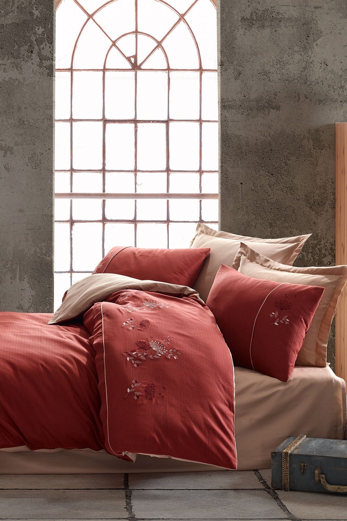 Biancheria Da Letto Di Cotone Raso Lotus Rosso, 200 x 220 cm