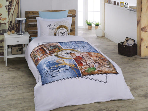 Asir Biancheria Da Letto Di Cotone Raso Marine Multicolore, 160 x 220 cm