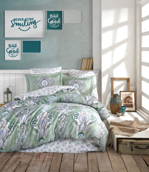 Asir Biancheria Da Letto Di Cotone Raso Mavarova Verde, 160 x 220 cm