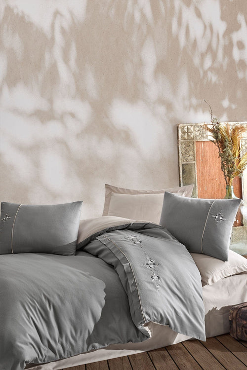 Asir Biancheria Da Letto Di Cotone Raso Mina Grigio, 200 x 220 cm