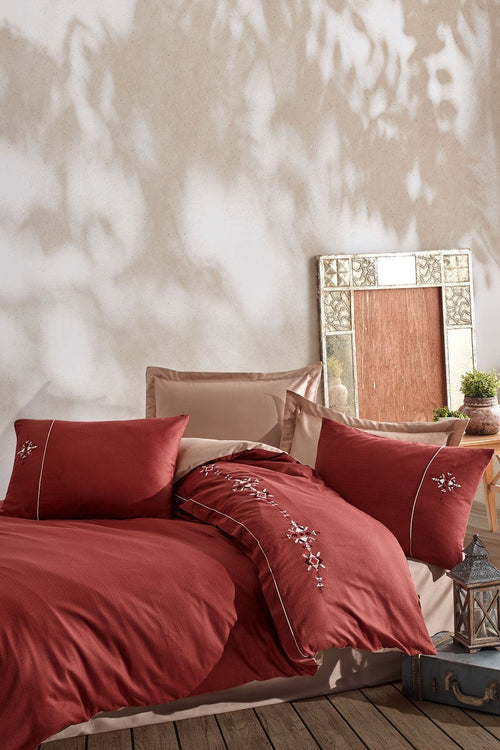 Asir Biancheria Da Letto Di Cotone Raso Mina Rosso, 200 x 220 cm