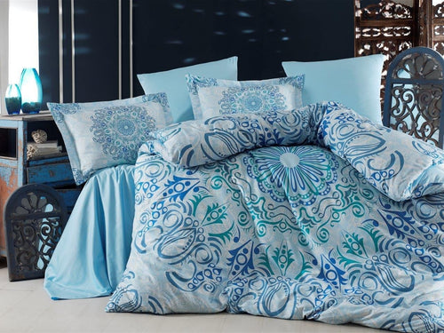 Asir Biancheria Da Letto Di Cotone Raso Monte Carlo Turchese, 200 x 220 cm