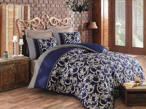 Asir Biancheria Da Letto Di Cotone Raso Pera Blu, 200 x 220 cm