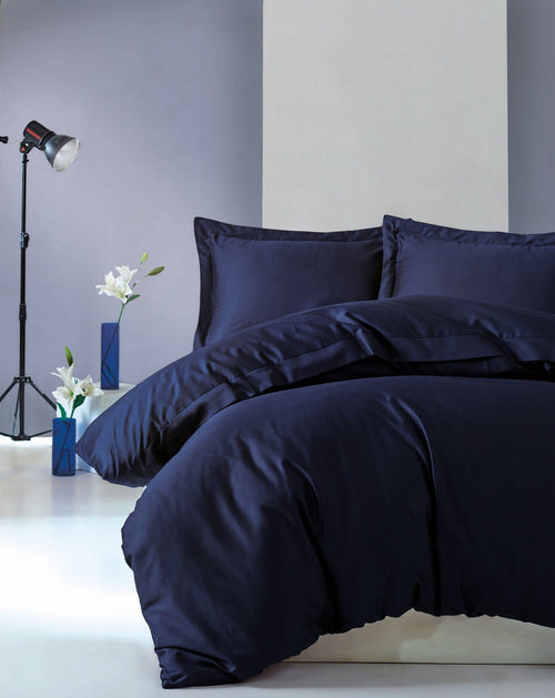 Asir Biancheria Da Letto Di Cotone Raso Premium Elegant Blu, 200 x 220 cm