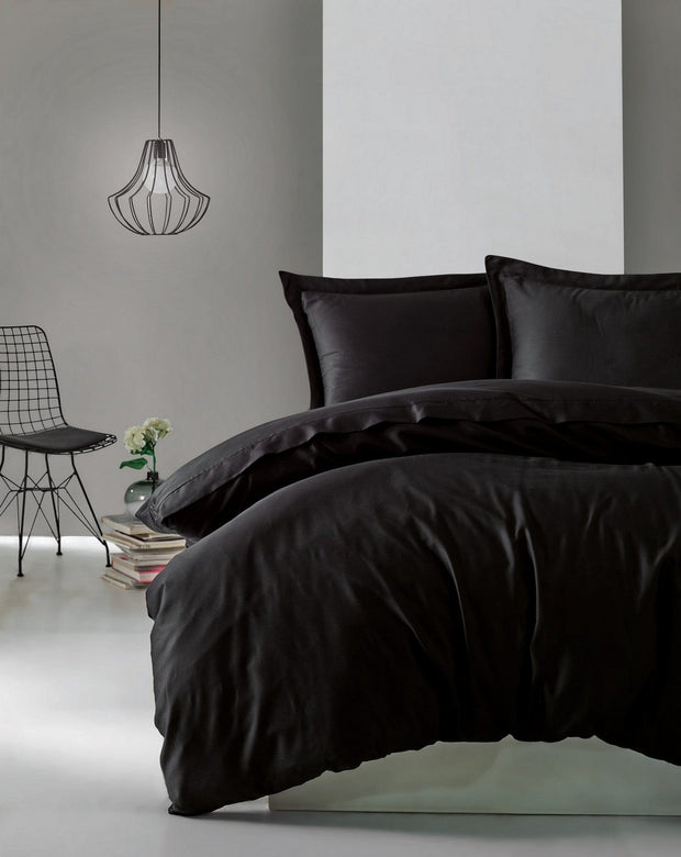 Asir Biancheria Da Letto Di Cotone Raso Premium Elegant Nero, 200 x 220 cm