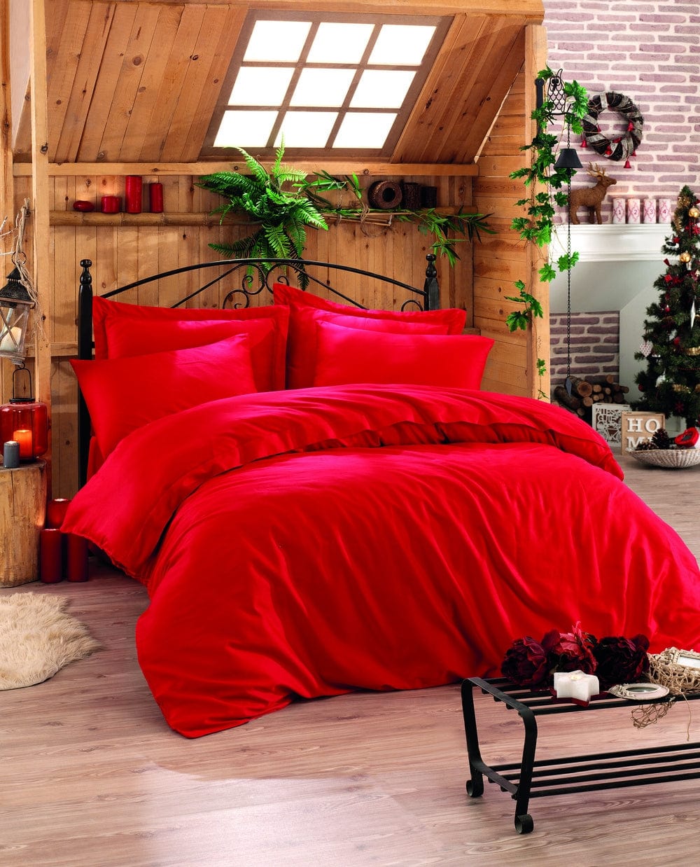 Asir Biancheria Da Letto Di Cotone Raso Premium Elegant V2 Rosso, 200 x 220 cm