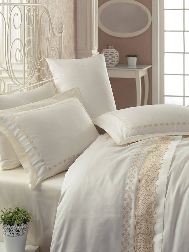 Asir Biancheria Da Letto Di Cotone Raso Premium Lace Avorio, 200 x 220 cm
