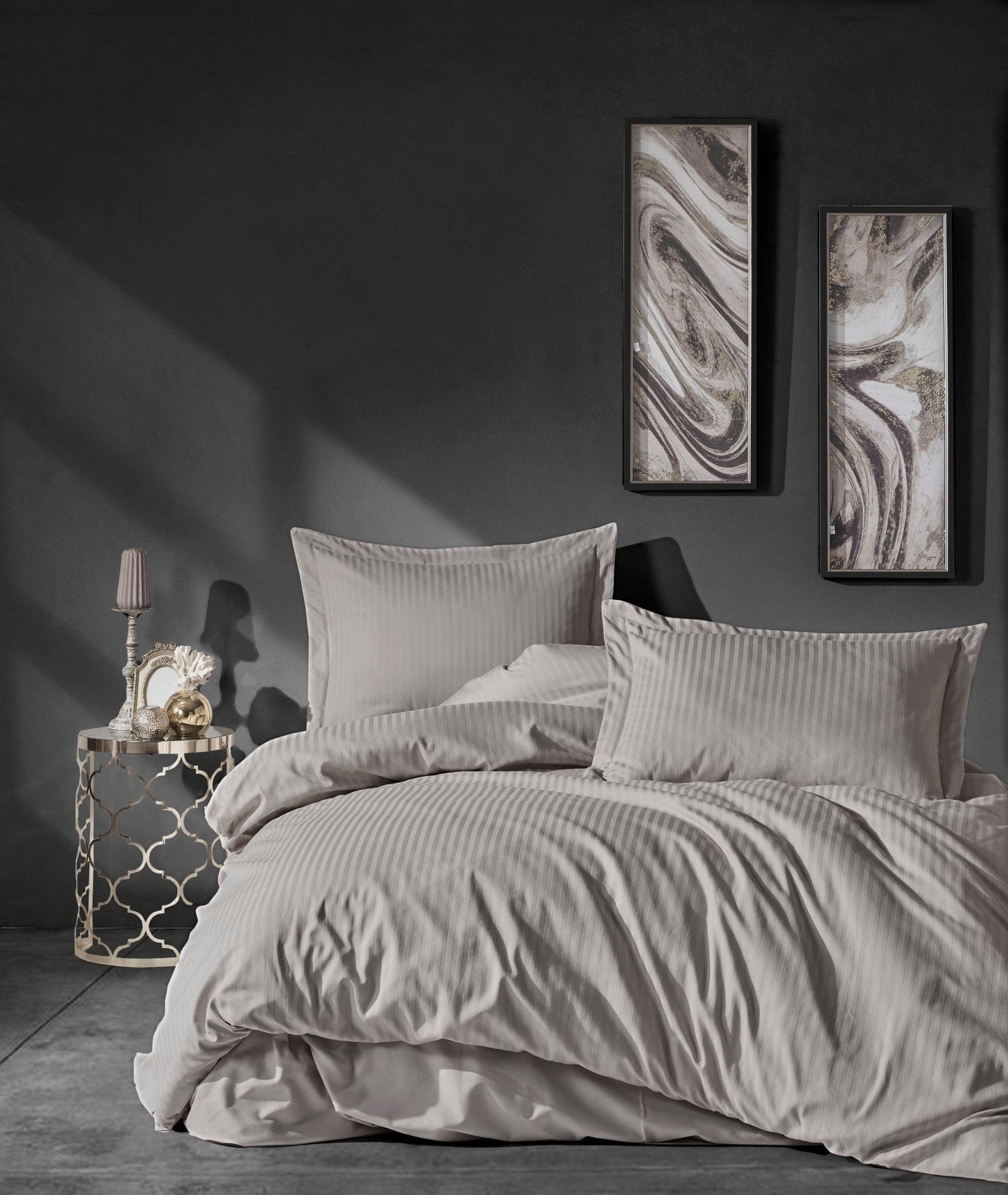 Asir Biancheria Da Letto Di Cotone Raso Premium Stripe Beige, 200 x 220 cm