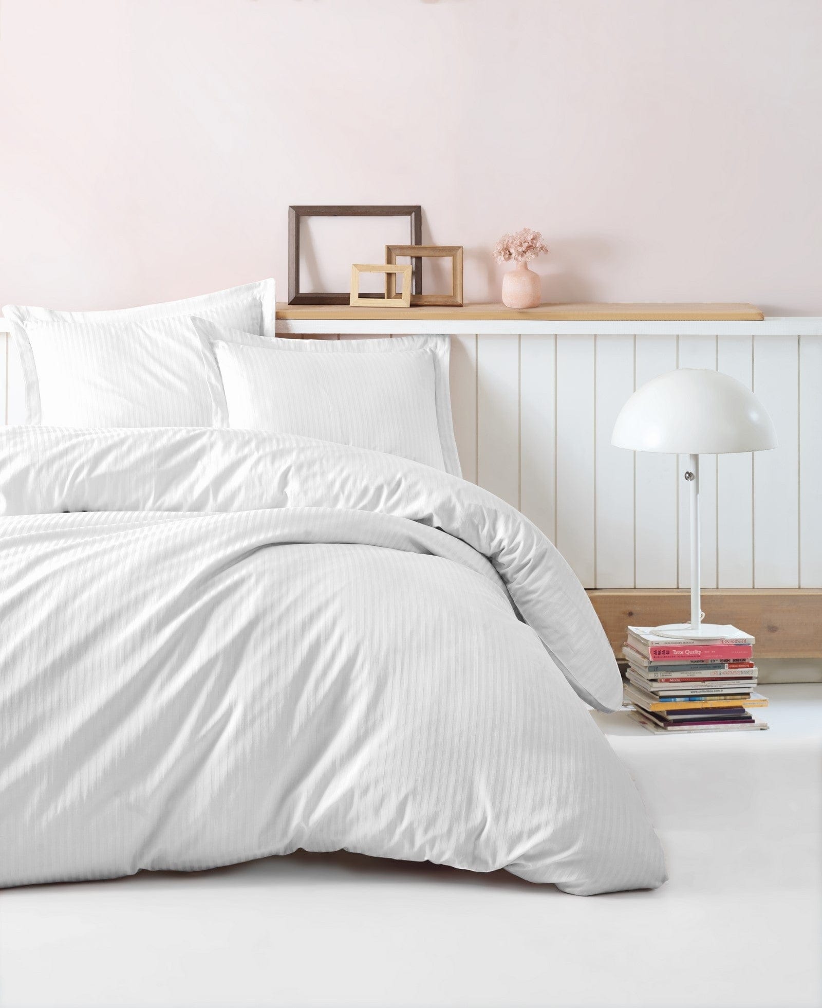 Asir Biancheria Da Letto Di Cotone Raso Premium Stripe Bianco, 200 x 220 cm