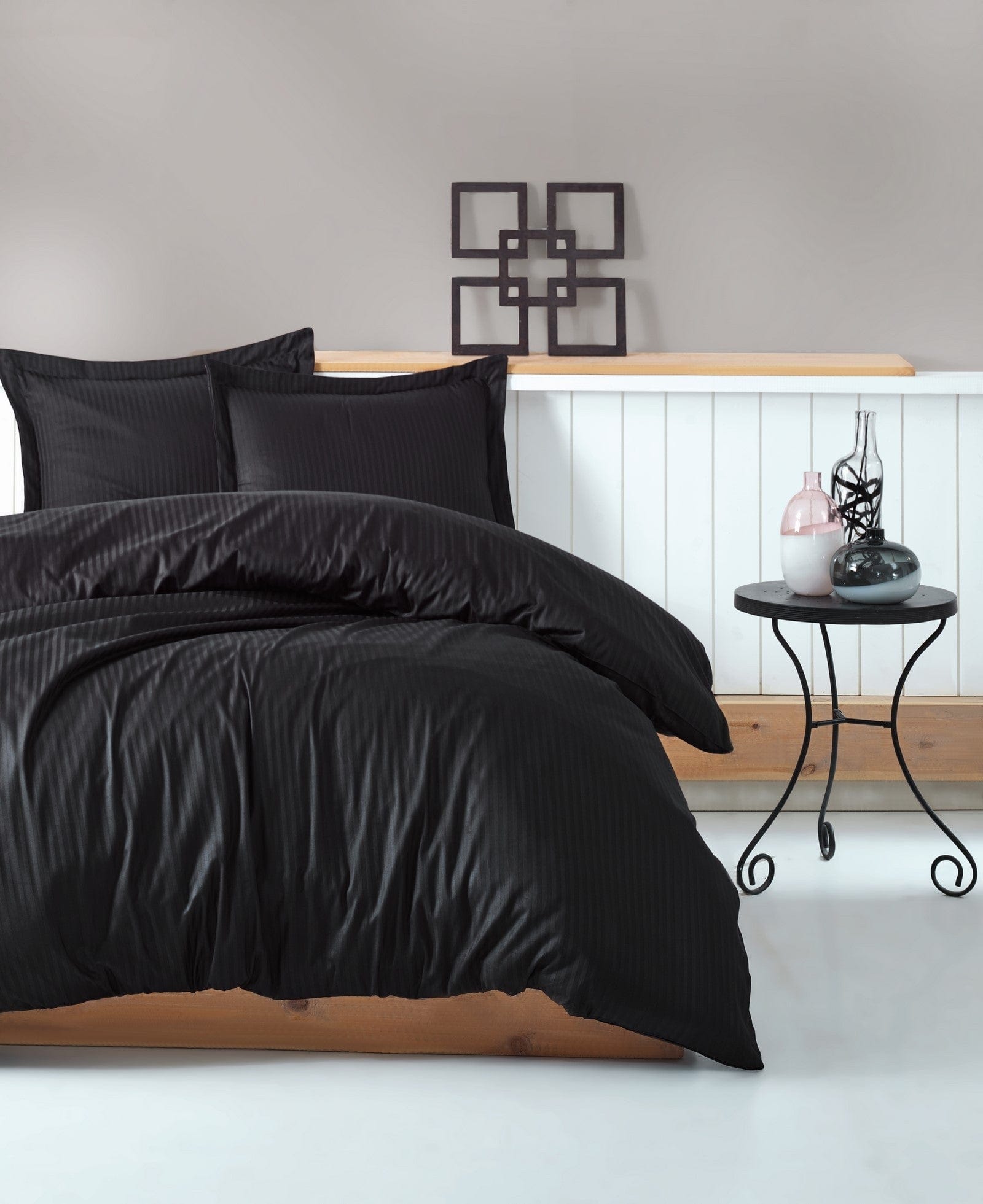 Asir Biancheria Da Letto Di Cotone Raso Premium Stripe Nero, 200 x 220 cm