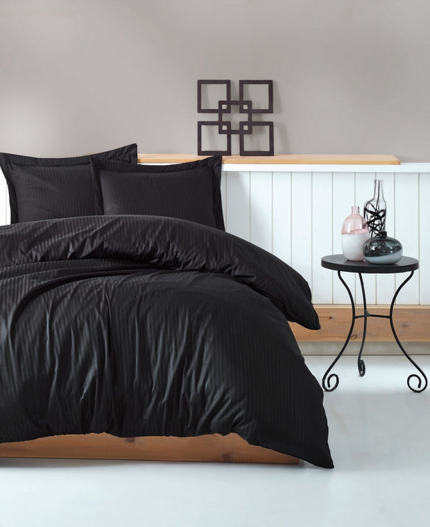 Asir Biancheria Da Letto Di Cotone Raso Premium Stripe Nero, 200 x 220 cm