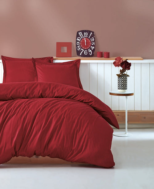 Asir Biancheria Da Letto Di Cotone Raso Premium Stripe Rosso, 200 x 220 cm