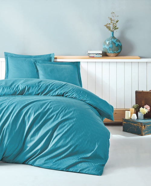 Asir Biancheria Da Letto Di Cotone Raso Premium Stripe Turchese, 200 x 220 cm