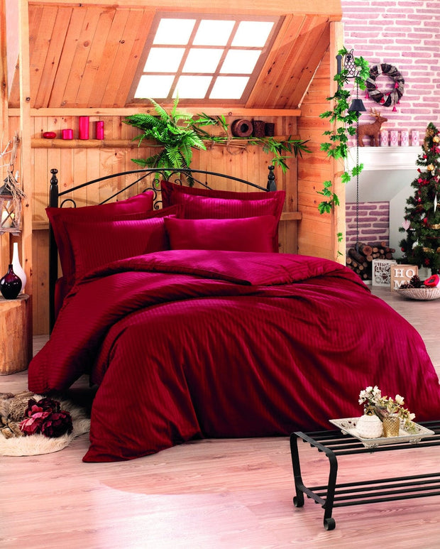 Asir Biancheria Da Letto Di Cotone Raso Premium Stripe V2 Rosso, 200 x 220 cm