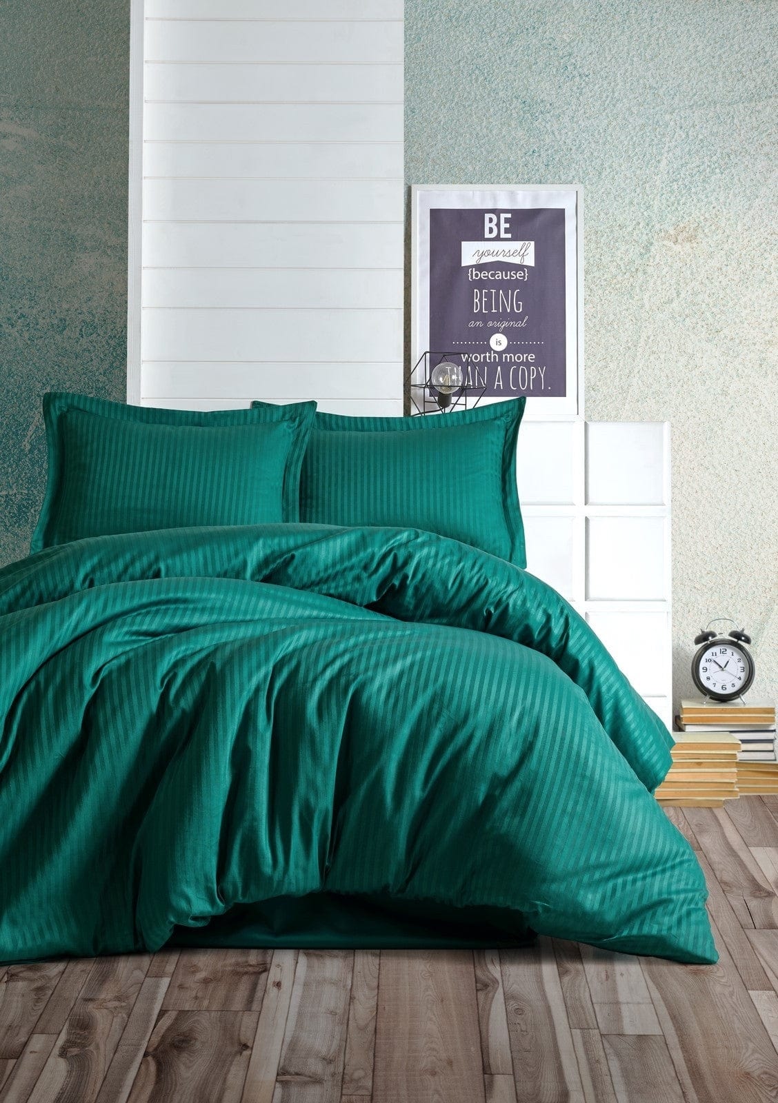 Asir Biancheria Da Letto Di Cotone Raso Premium Stripe Verde, 200 x 220 cm