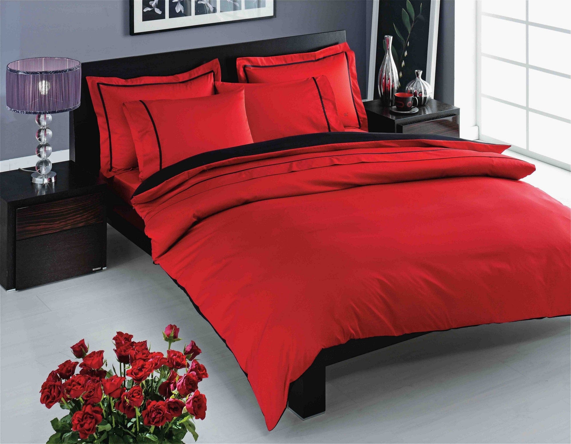 Asir Biancheria Da Letto Di Cotone Raso Prestige Rosso, 200 x 220 cm