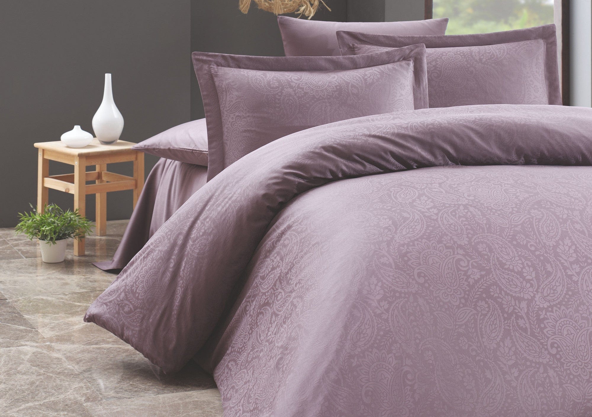 Asir Biancheria Da Letto Di Cotone Raso Sah Violetto, 200 x 220 cm
