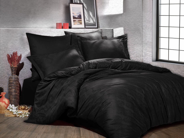 Asir Biancheria Da Letto Di Cotone Raso Samara Nero, 200 x 220 cm