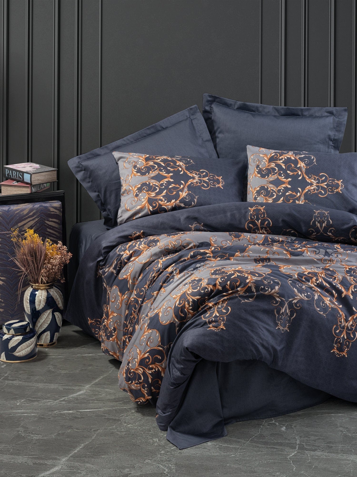 Biancheria Da Letto Di Cotone Raso Sarina Blu, 200 x 220 cm