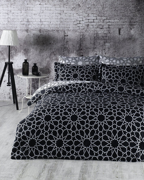 Biancheria Da Letto Di Cotone Raso Stella Bianco e Nero, 200 x 220 cm