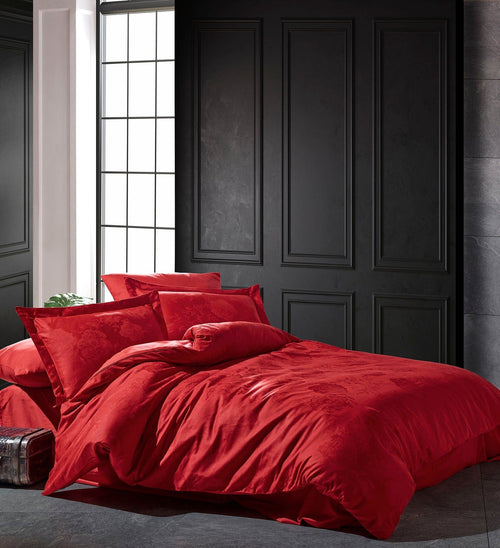 Asir Biancheria Da Letto Di Cotone Raso Talia Rosso, 200 x 220 cm