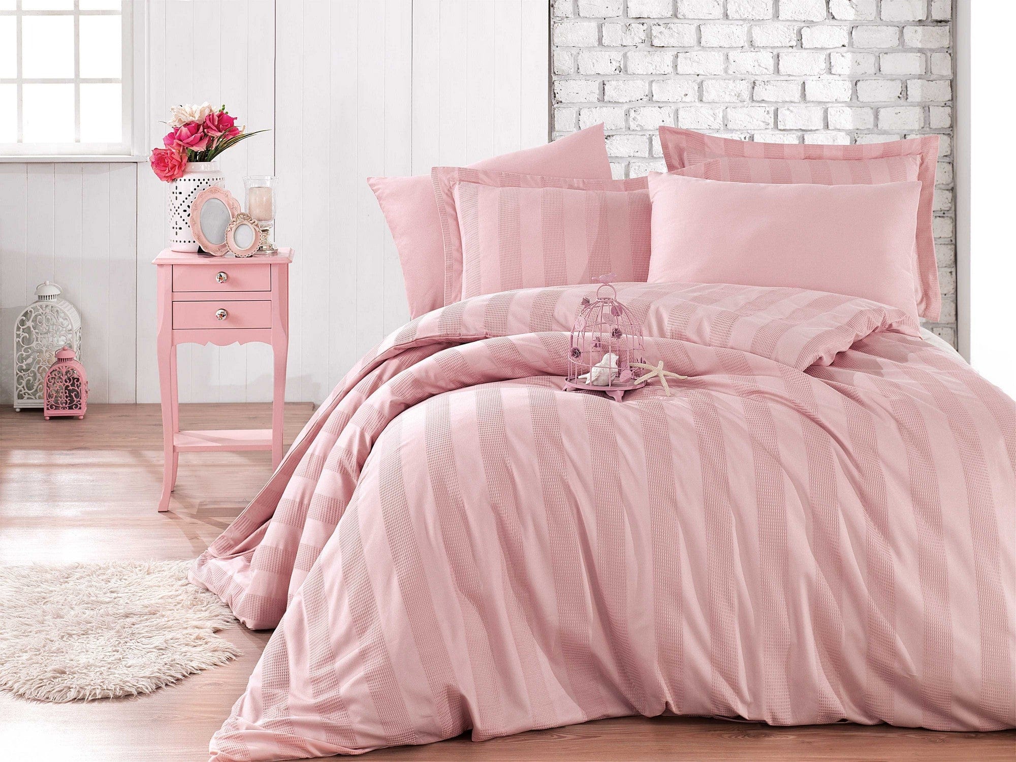 Asir Biancheria Da Letto Di Cotone Raso Wafel Rosa, 200 x 220 cm